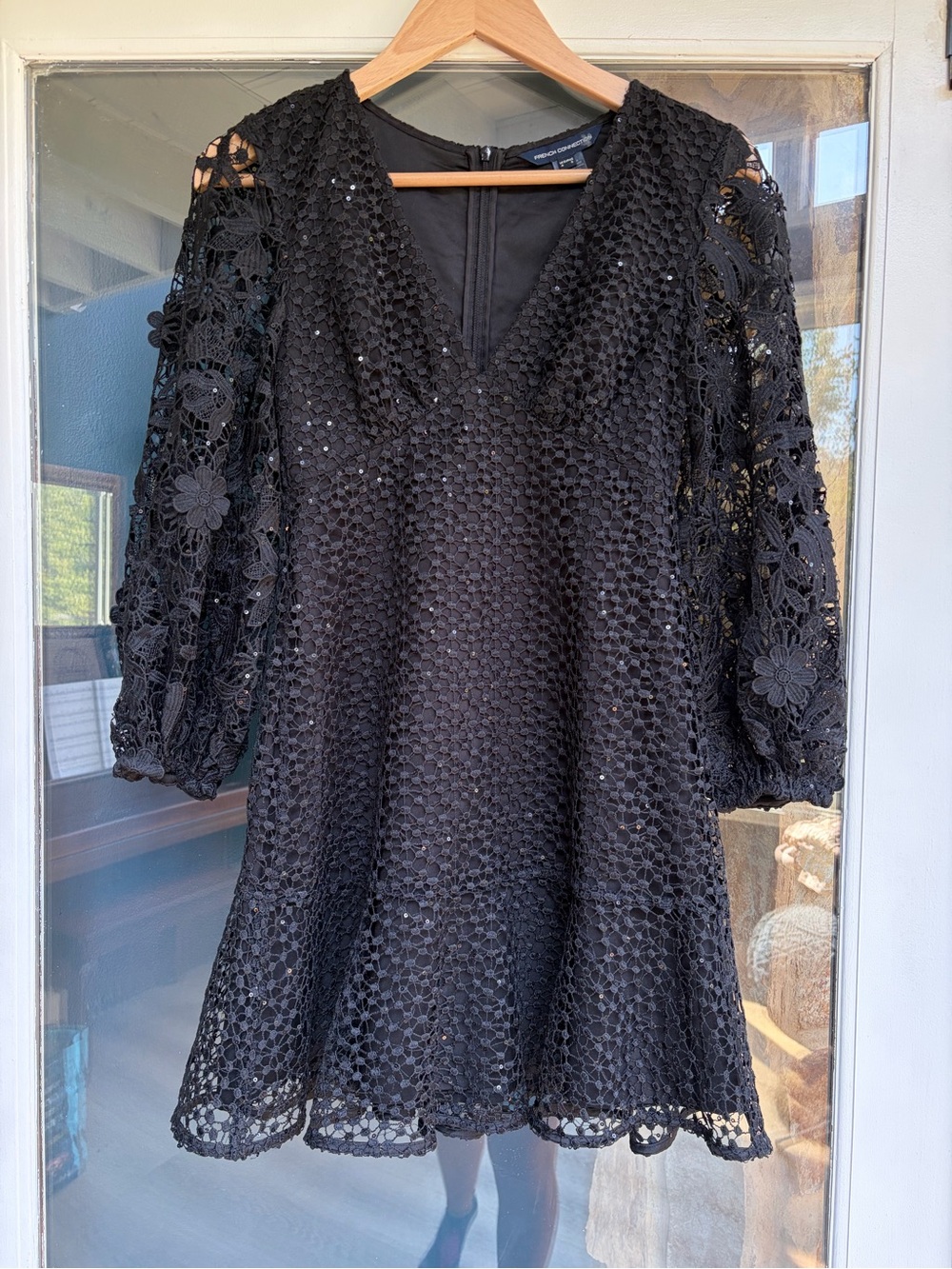 French Connection Caballo Sequin Lace Mini Dress Black Size 0 HOCO